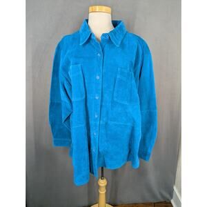 Denim & Co Leather Shirt Style Jacket Size 2X Button Closure Pockets